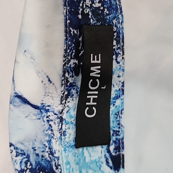 ChicMe Blue Pattern Button Down Long Sleeves Blouse - Picture 12 of 15